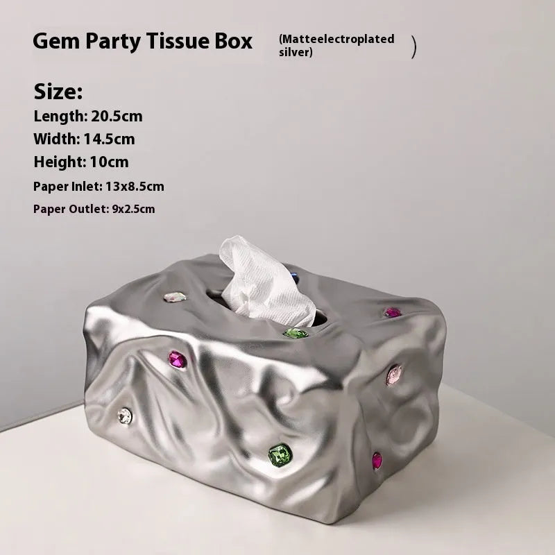 Ceramic tissue box in matte coconut milk white or silver plated finish for home organisation