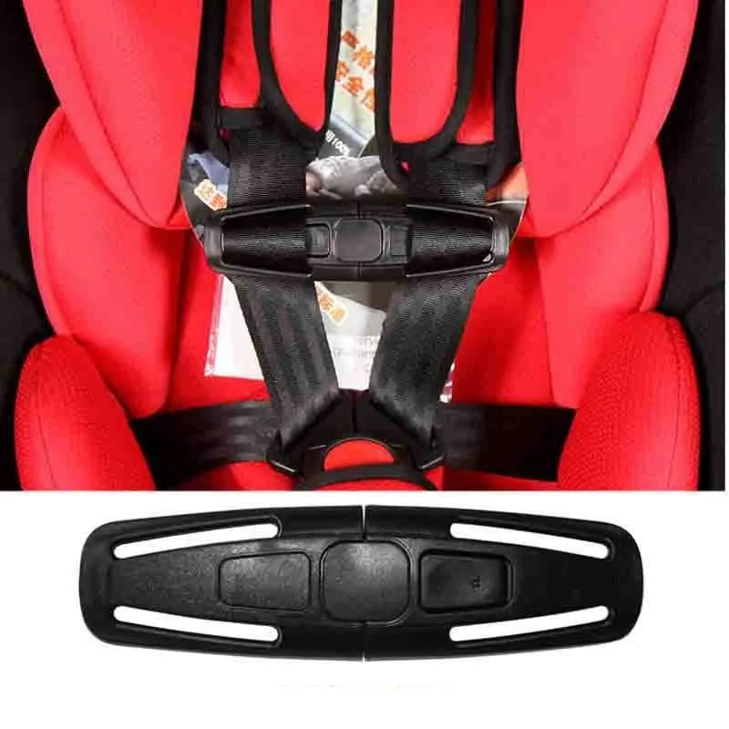 Black nylon seat belt clip for vehicle child safety seats measuring 14.5cm long
