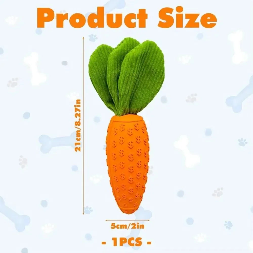 Orange rubber plush carrot dog chew toy, 21x5x5cm, squeaky toothbrush toy for all dog breeds