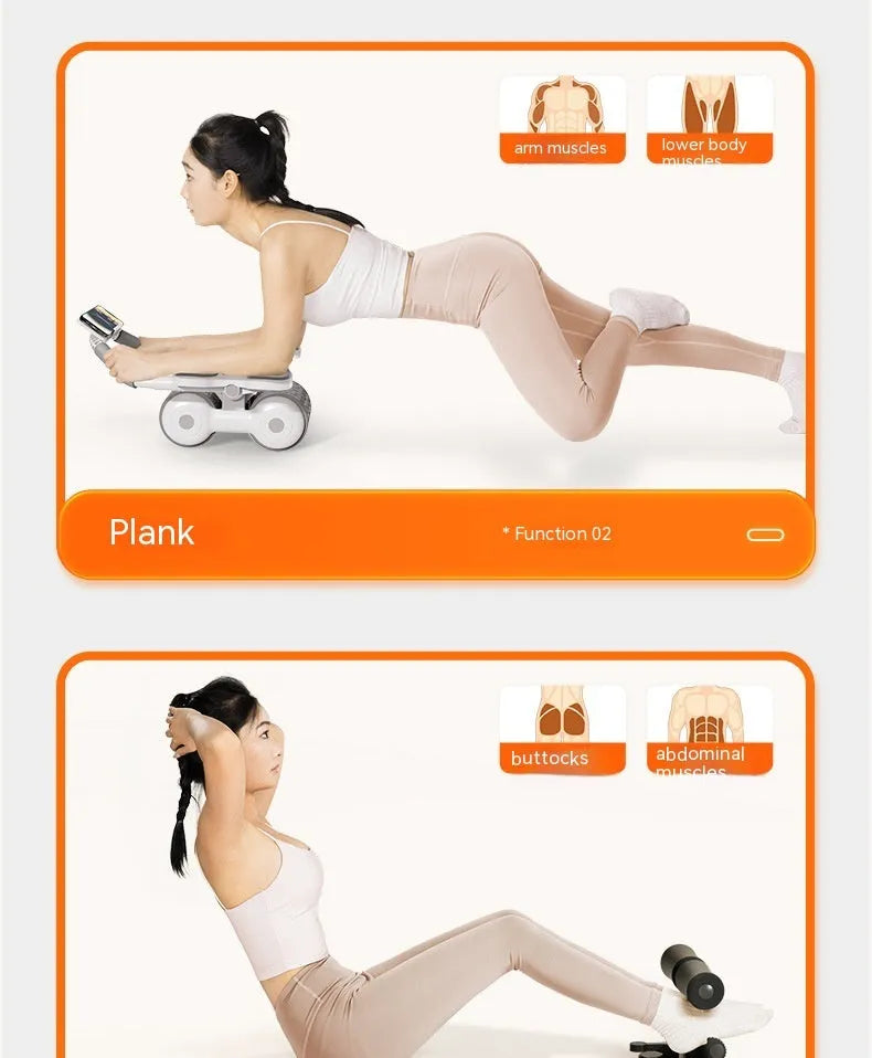 White timing counting fitness roller with LED screen for belly contracting and rolling exercises