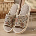 Women's open toe slippers in linen and cotton with thickened sole in dark coffee and pure gray colors