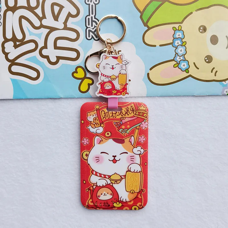Lucky Cat cartoon style plastic certificate set with card sleeve and ferrule pendant