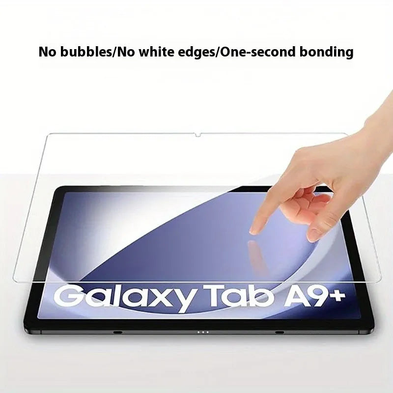 Two tempered glass screen protectors for Samsung Galaxy tablets in a leather bag.