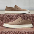 Men's grey and apricot casual shoes with PU upper, round toe and mid-heel