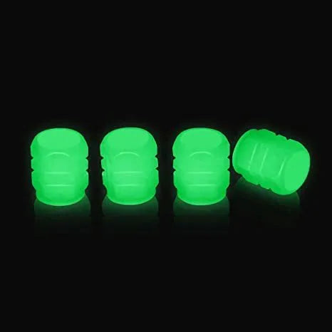 Luminous rubber tyre valve cap with split highlighter design shown in available colour options