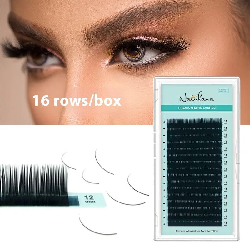 Women's soft velvet false eyelashes showing curl variations from 0.05CC to 0.2CC and length options from 7mm to 15mm