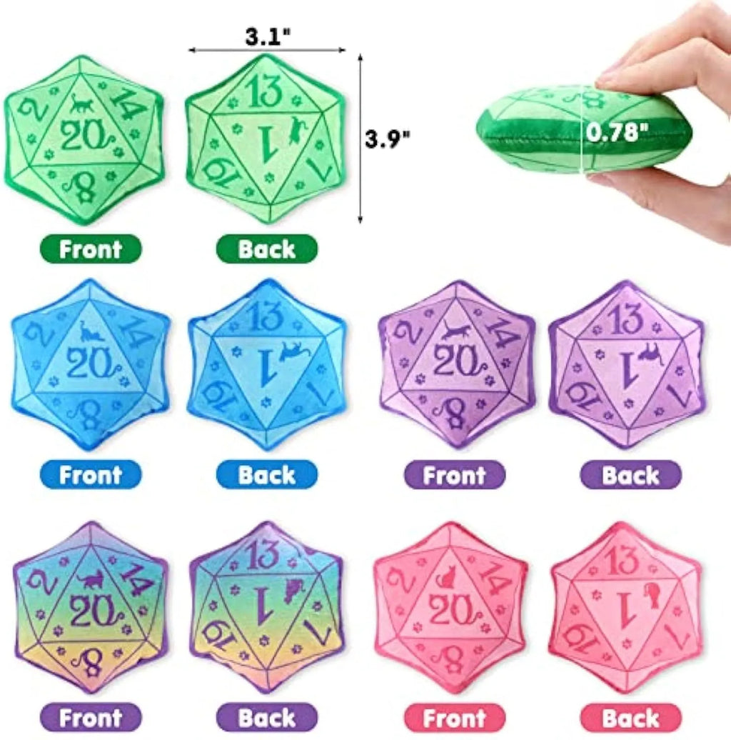 Blue dice-shaped plush cat toy with DND styling containing organic catnip for feline play
