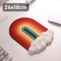 Silicone wrist rest mouse pad and matching keyboard support with cloud pattern design on desk