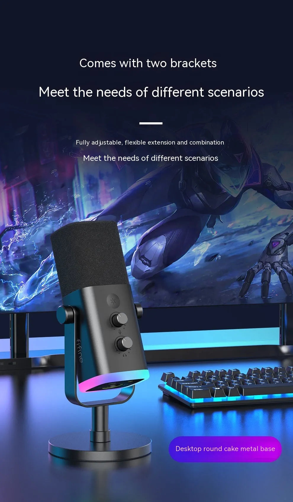 Dynamic noise reduction microphone with XLR cable in black, pink, or white colours with adjustable bracket mount