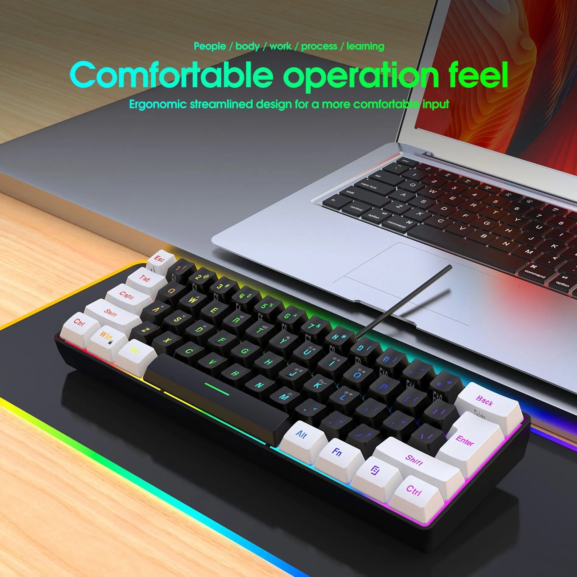 Simple wired 61 key membrane keyboard with UK layout and 1.7 metre cable in white and black colour