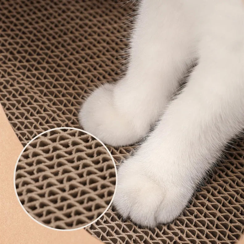 Brown integrated cat nest and scratch board unit made from washable kraft paper.