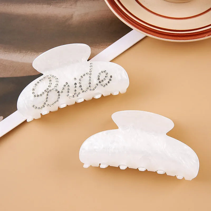 10cm pink and white acrylic shower shark hair clip with double sided spot drill design