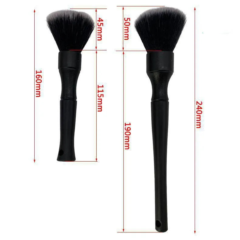 Black car detailing brush with ultra-soft pig hair bristles in two size options