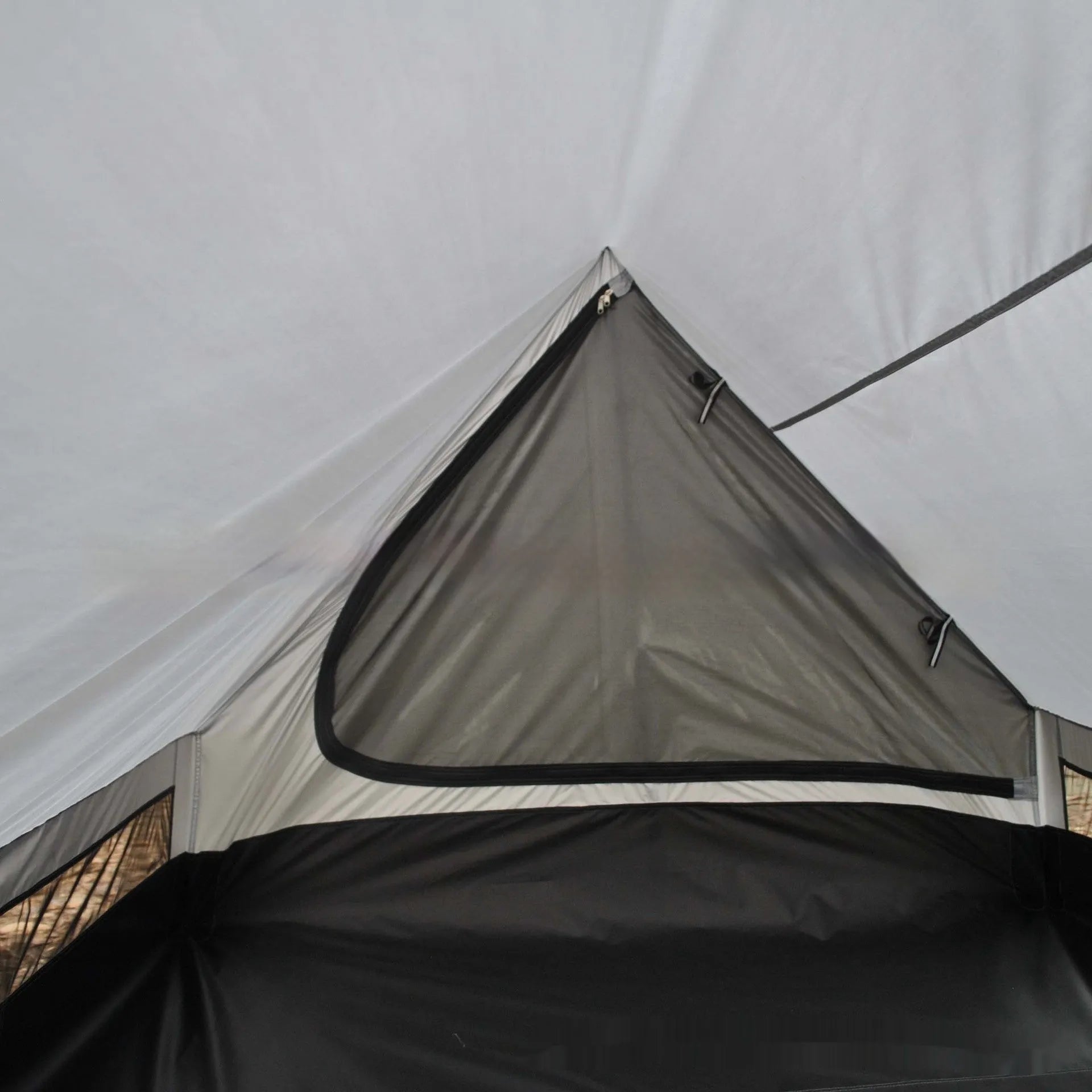 Brown and white pole-free A-line tent made of 210T fabric with PU4000 waterproofing for 2-3 people