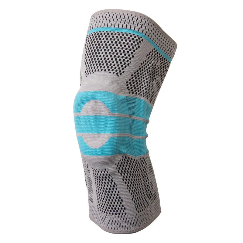 Sky blue silicone running basketball knee pad in elastic fibre material.