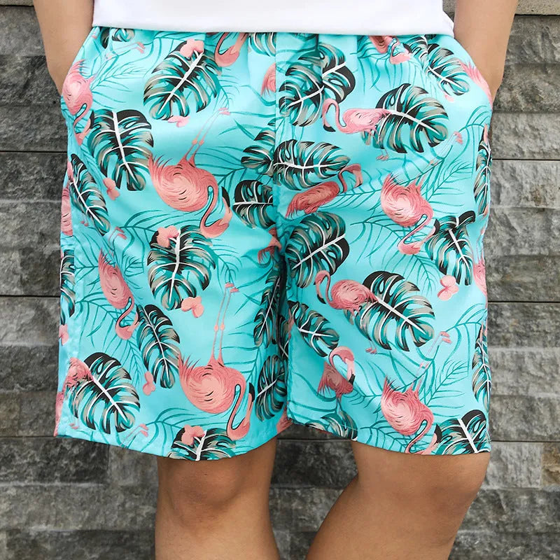 Men's floral printed five-point swimming trunks in polyester fabric free size
