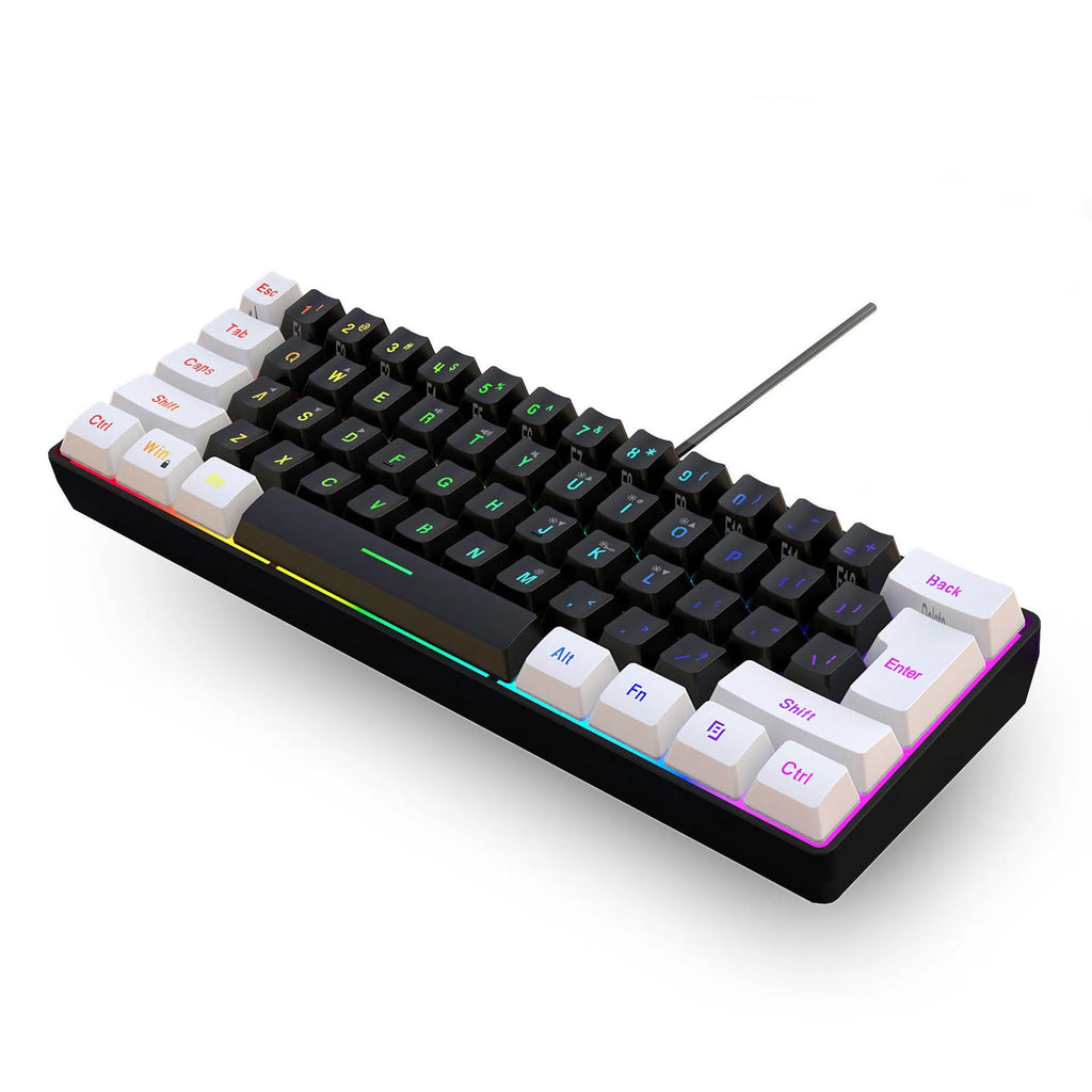 Simple wired 61 key membrane keyboard with UK layout and 1.7 metre cable in white and black colour