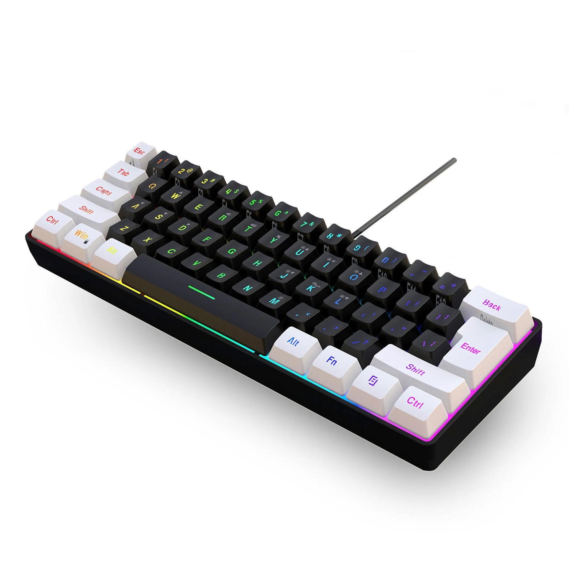 Simple wired 61 key membrane keyboard with UK layout and 1.7 metre cable in white and black colour