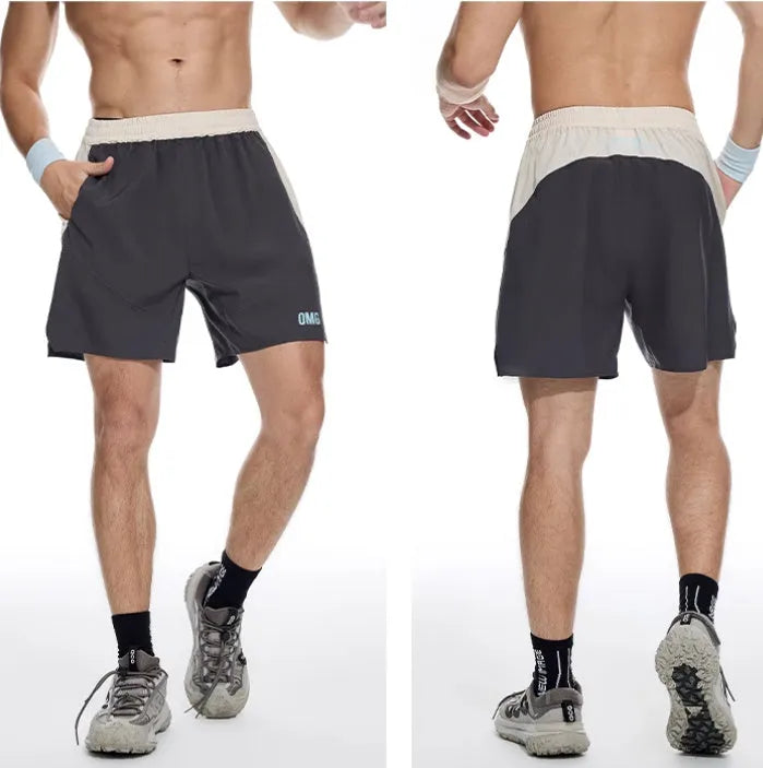 Men's loose-fitting workout shorts with elastic lace-up waist in dark rock ash colour