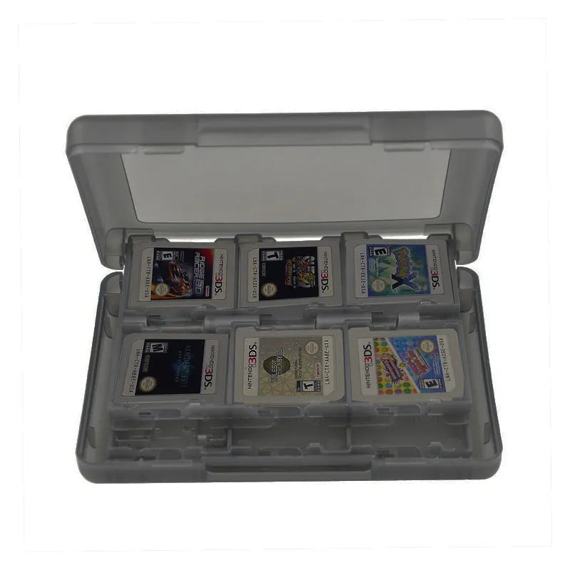 NDS and 3DS game card storage box holding multiple cartridges, shown in blue colour.