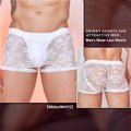 Men's lace boxers in nylon fabric showing black, white and red colour options