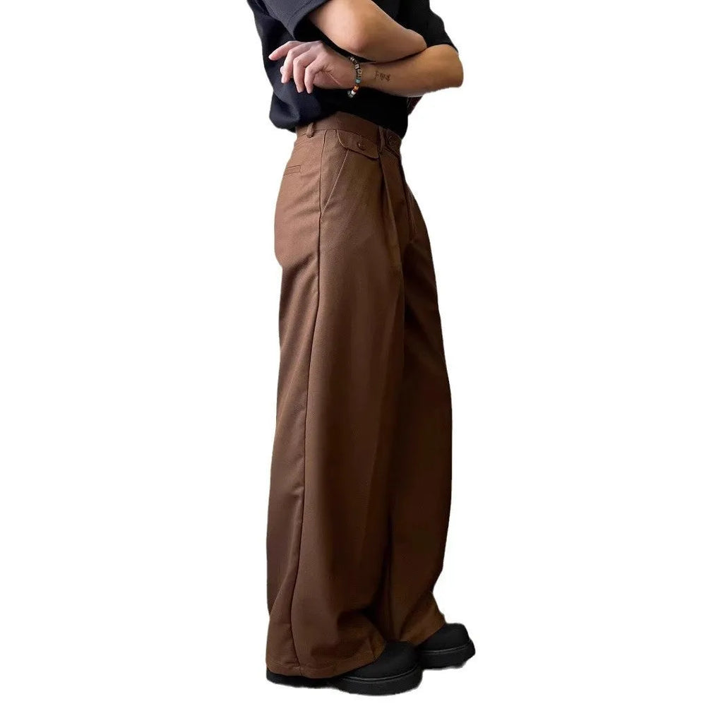 Men's straight leg loose wide-leg suit trousers in brown and black colours