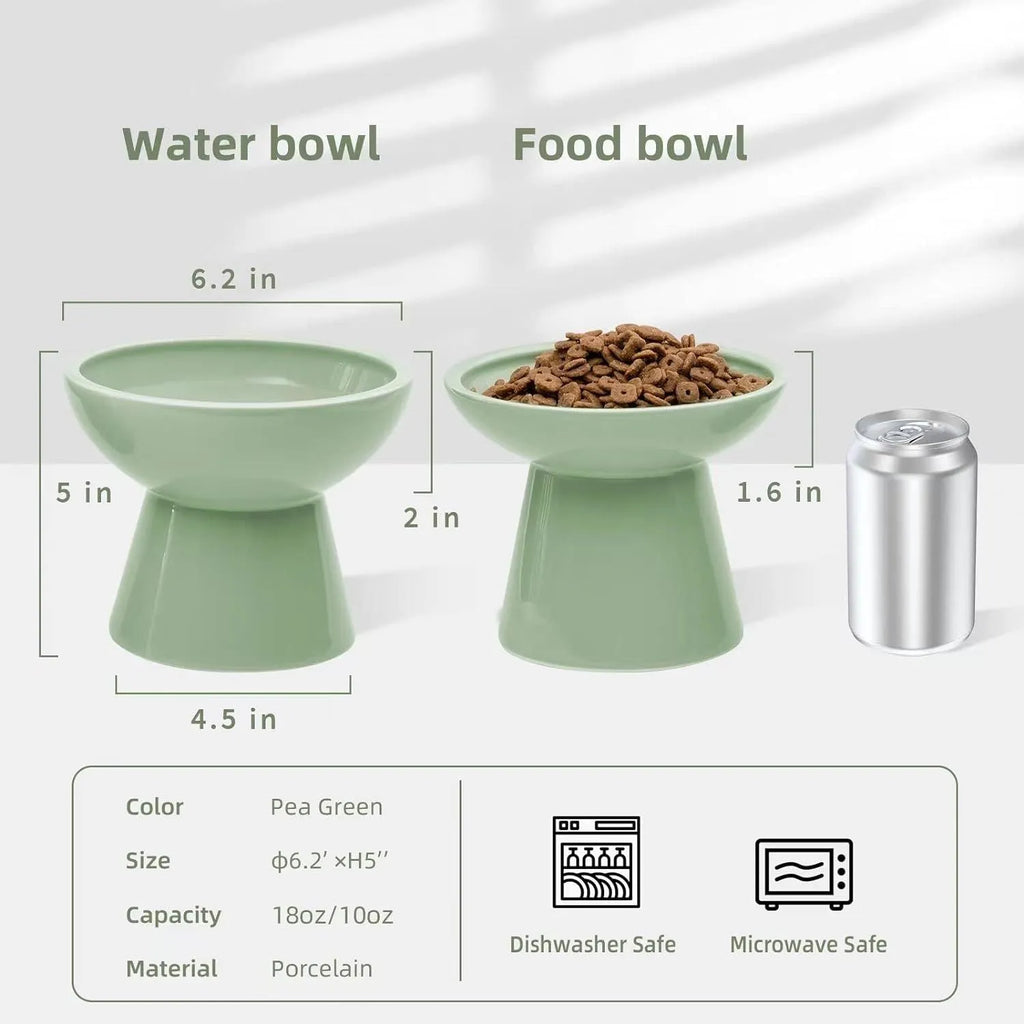 Extra wide elevated ceramic cat bowl in blue, green, pink or white colours