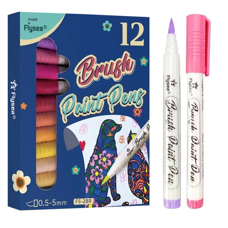 Set of soft brush tip gouache pens for hand lettering and craft projects in multiple colour options