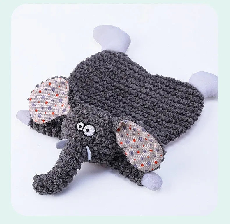 Brown velvet fox elephant plush dog toy with sound element for chewing and boredom relief.