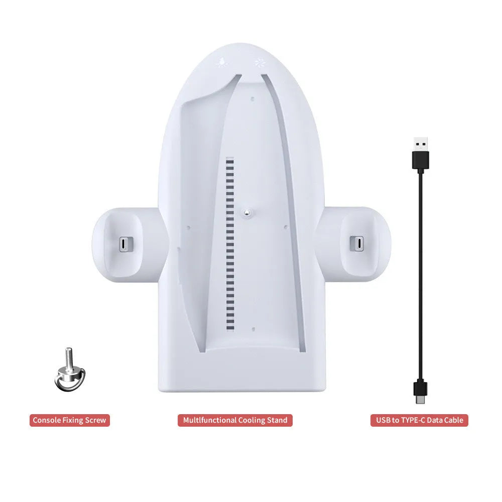 White PS5 Slim charging dock with RGB ambient light and handle mounting