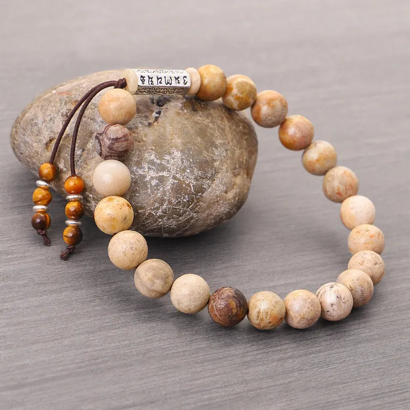 Handmade stone bead bracelet in wood colour with European American retro design
