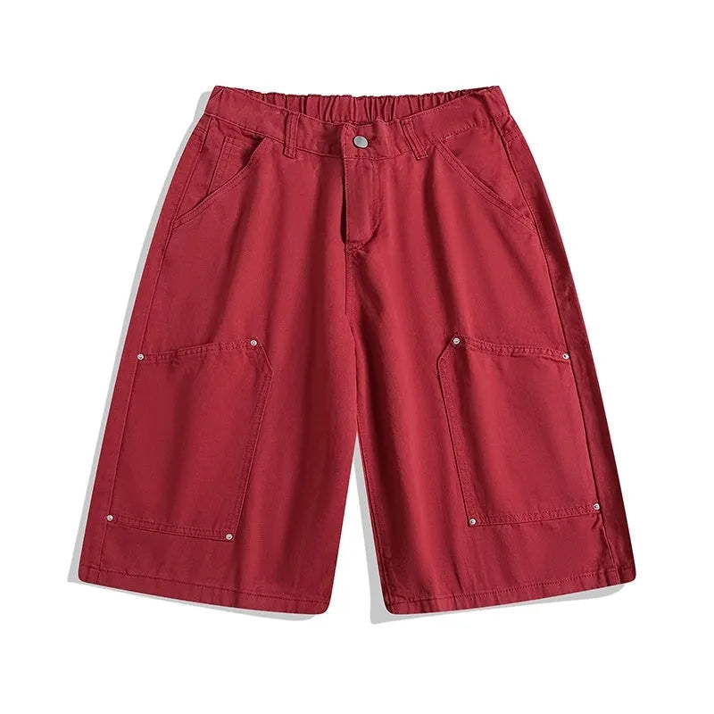 Women's cropped wide-leg shorts in mid-waist workwear style with micro-elastic fabric