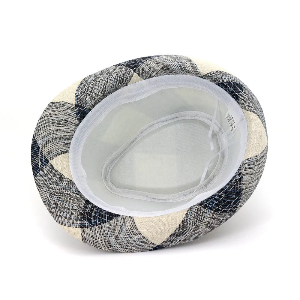 Polyester bell crown straw hat in black or blue with 12cm height and 4.5cm brim for sun protection