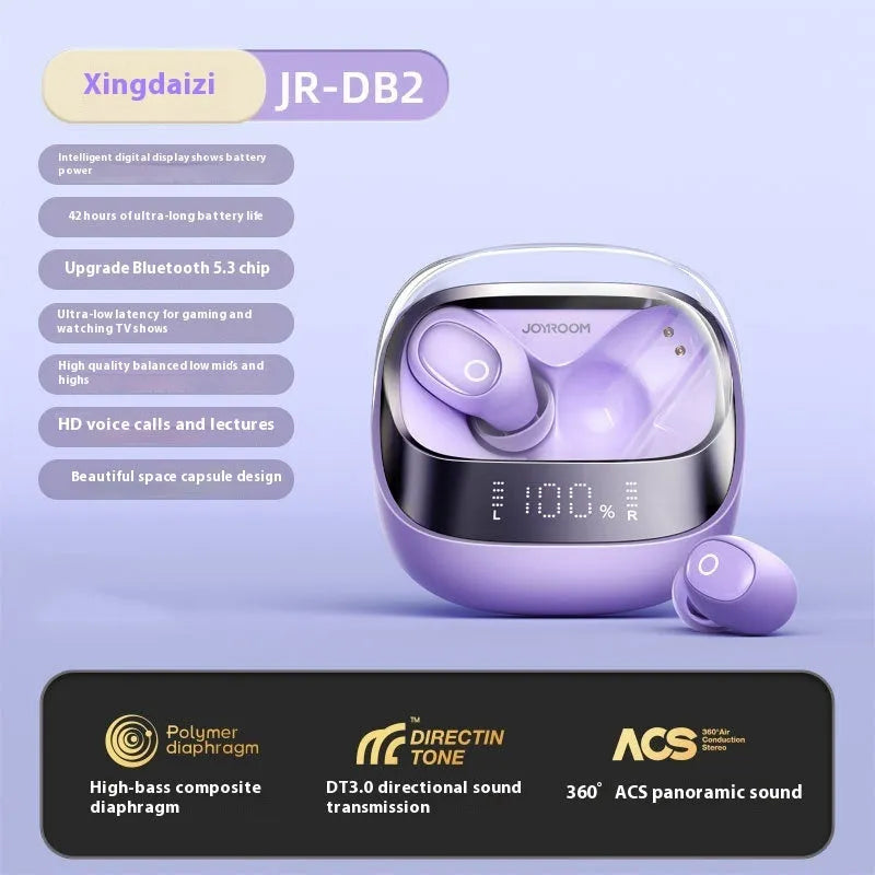 Wireless Bluetooth in-ear headphones with charging case in Dawn White and Starry Sky Black colours.
