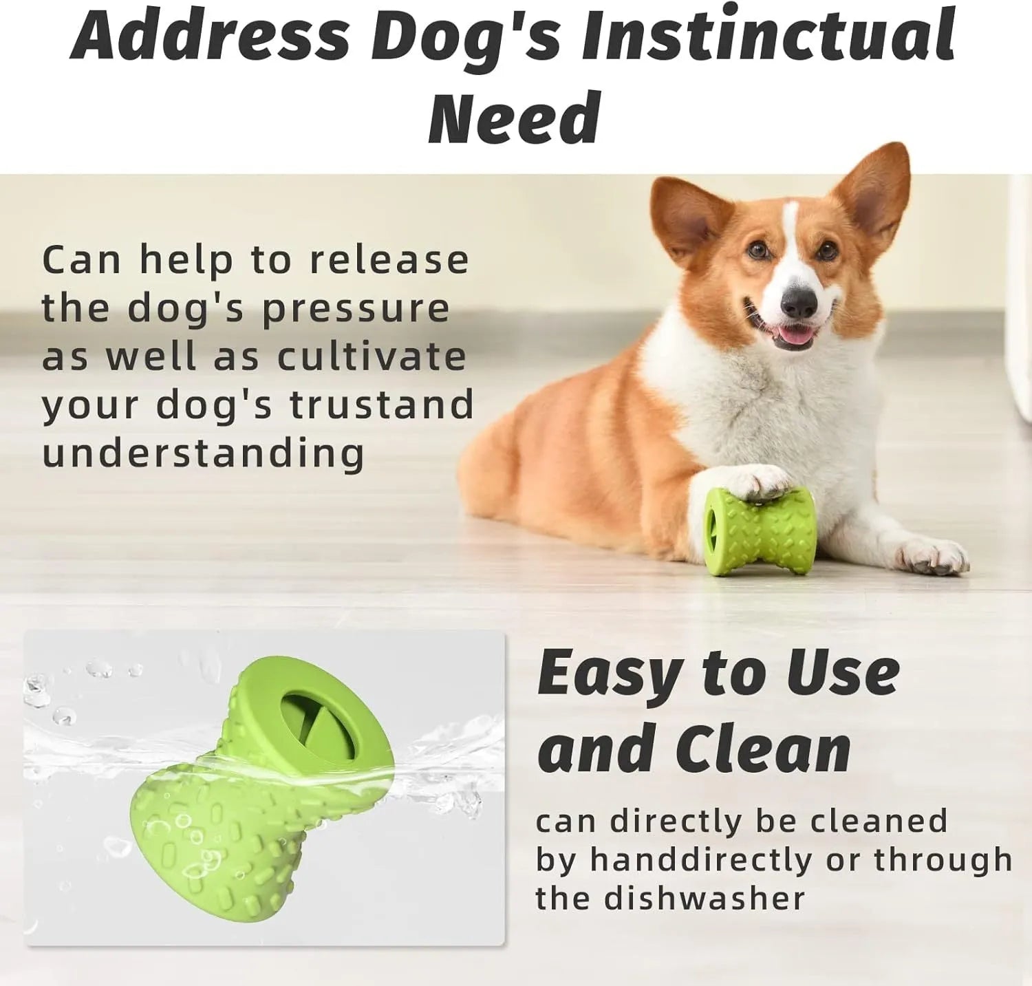 Blue natural rubber bone-shaped dog toy with treat holes for interactive chewing.