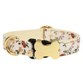 Flat printed nylon dog collar with bone buckle in multiple colour options