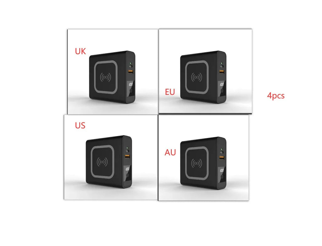 Super QI PD20W wireless power bank with travel adapters in black or white colour