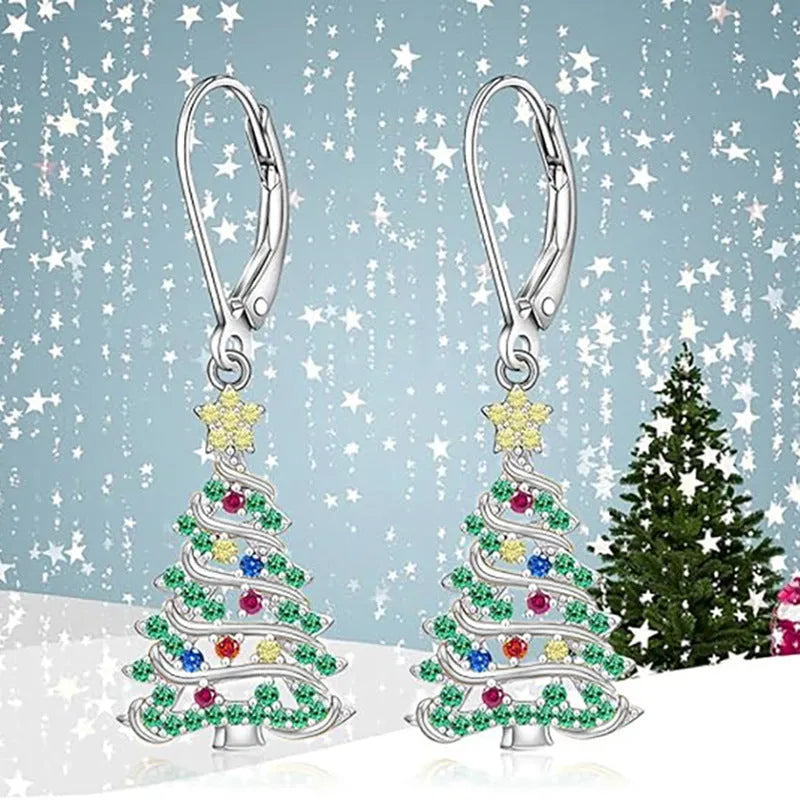 Women's copper Christmas tree earrings with star shape in white gold colour
