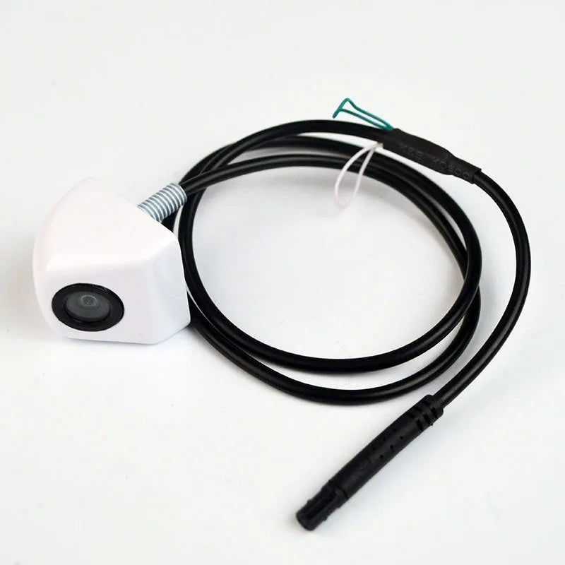 Black metal housing car rearview camera with integrated cable for vehicle installation