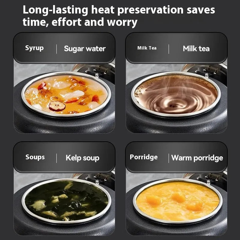 Black stainless steel 10-litre electric heating soup pot with large mouth cover