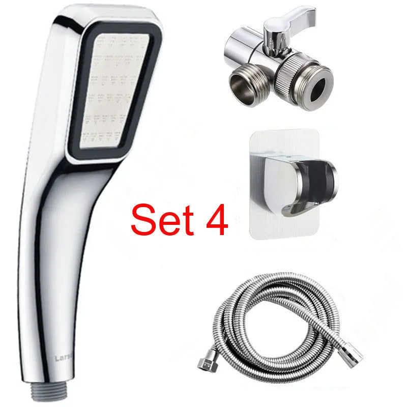 Orange hand-held pressurised shower with 60mm rain spray face