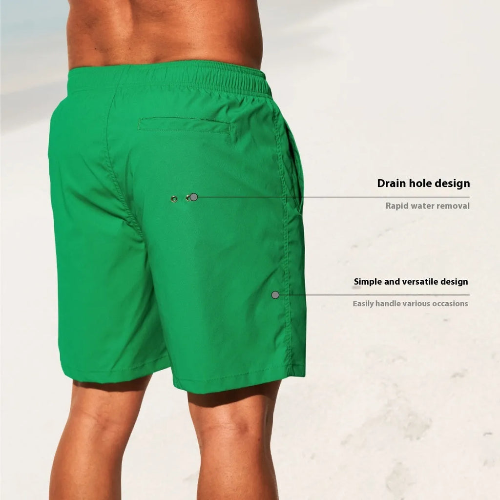 Men's quick-drying nylon beach shorts in solid colours with straight leg opening