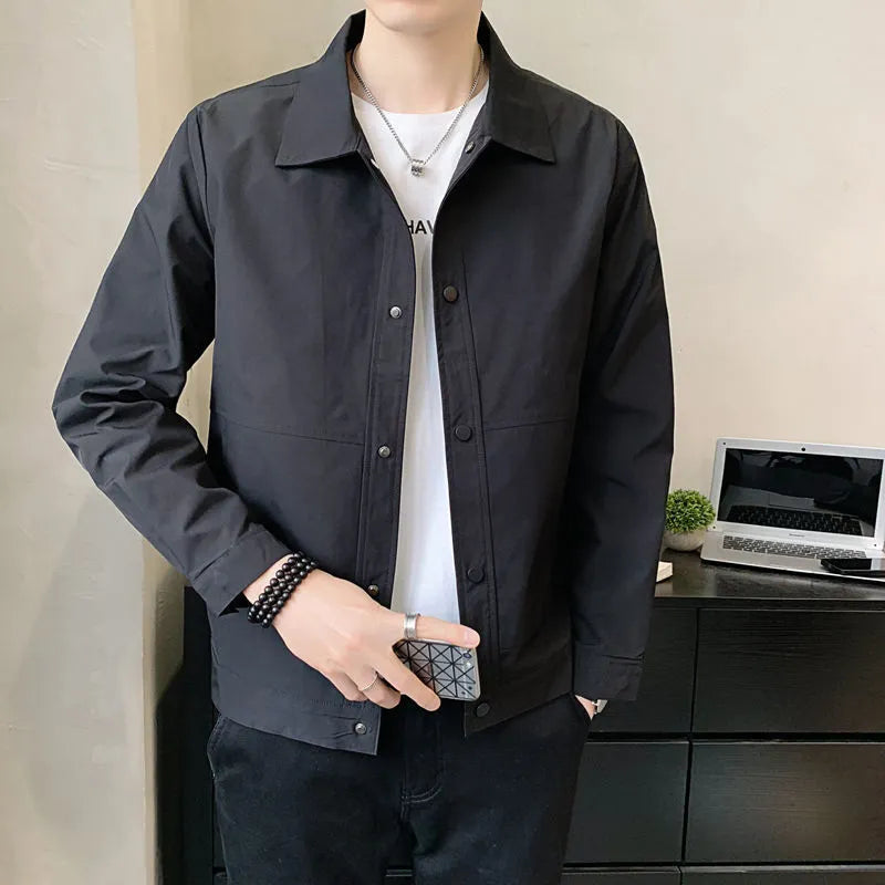 Men's single-layer Korean style jacket in polyester for spring and autumn wear.