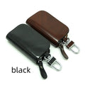Genuine leather car key case in frosted black or brown with zipper closure