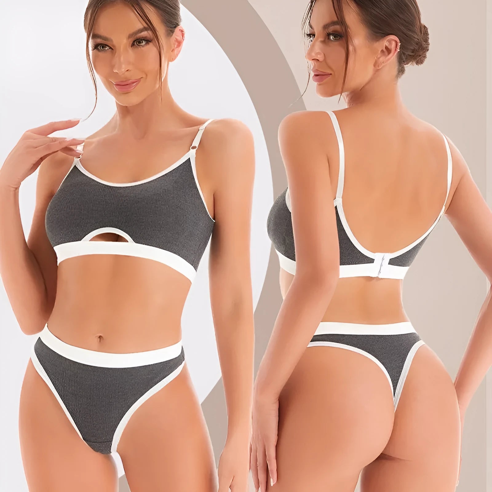 Sports underwear vest set in contrast colour with chest pad and matching pants on hanger