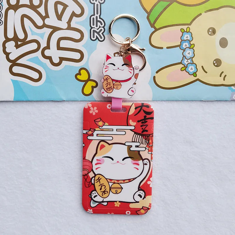 Lucky Cat cartoon style plastic certificate set with card sleeve and ferrule pendant