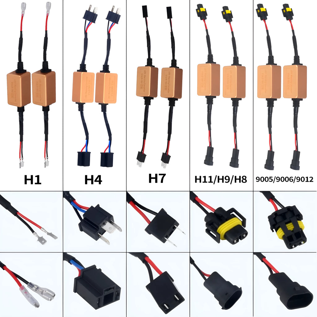Black alloy Canbus decoder for H4 H7 H11 LED car headlights with plug connections