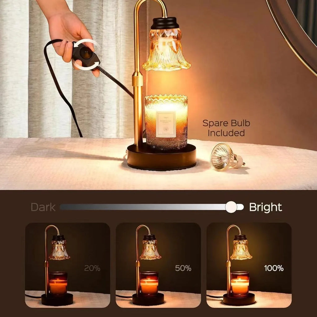 30.5cm bamboo aromatherapy wax melting lamp with lifting mechanism on wooden table
