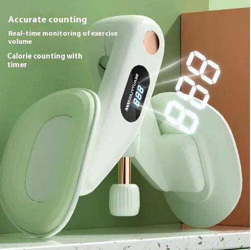 Pelvic floor muscle trainer device with counter in blue, grey, green, and pink colour options