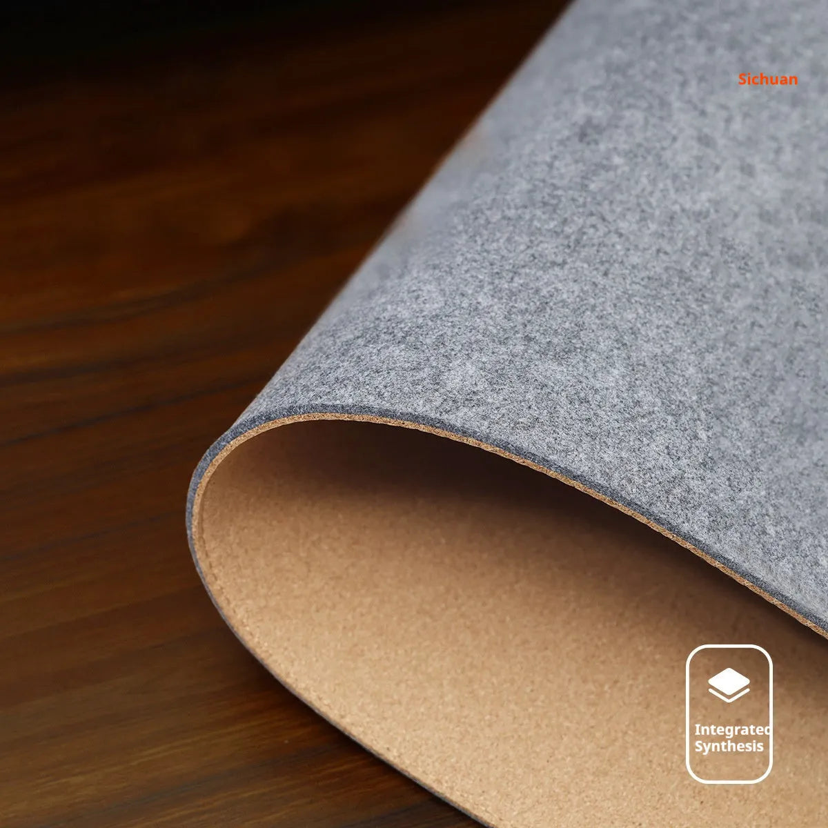 Japanese style simple desk mat with felt Cork construction in black gray pattern showing non-slip surface